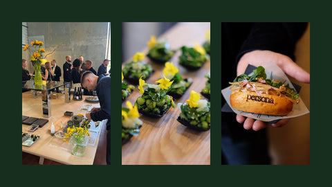 Persona x OM-SE event in Stockholm with fine dining finger food inspired by OM-SE's plant-based skincare ingredients
